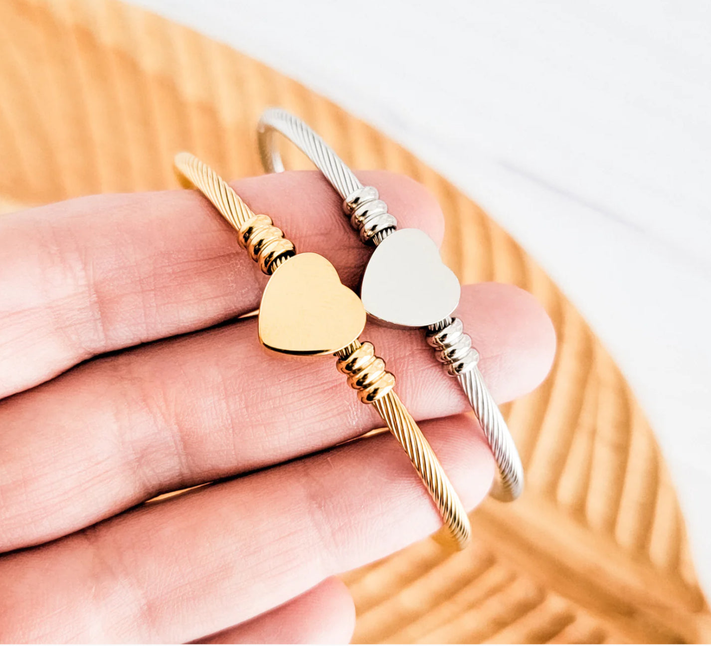 Cable Heart Bangle Bracelet