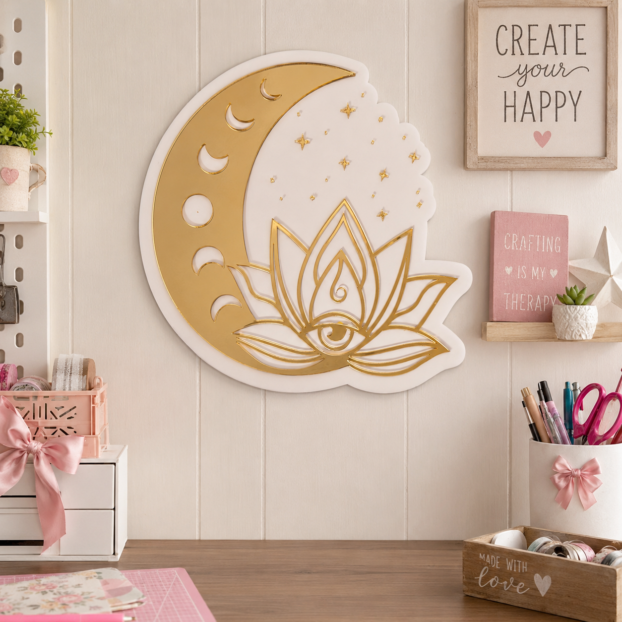 Moon Phase Lotus Wall Art