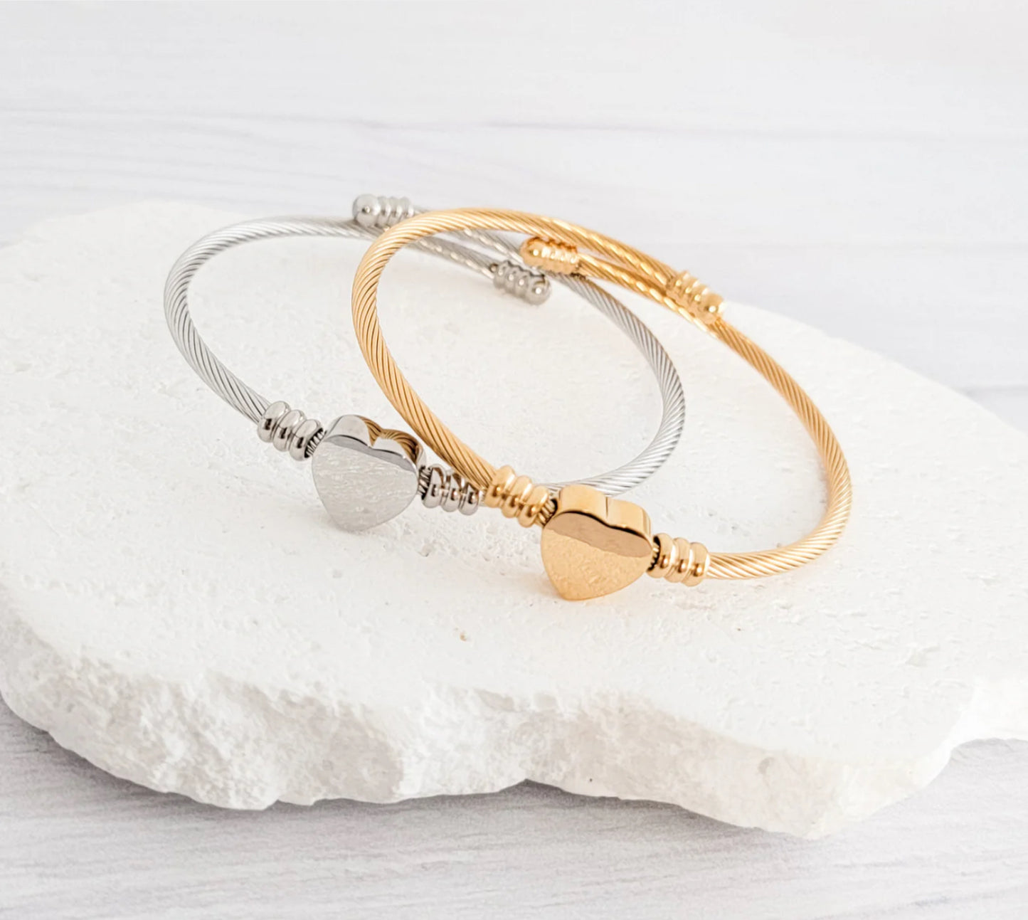 Cable Heart Bangle Bracelet