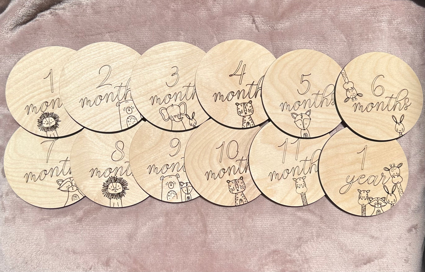 Animal Baby Monthly Milestone Set