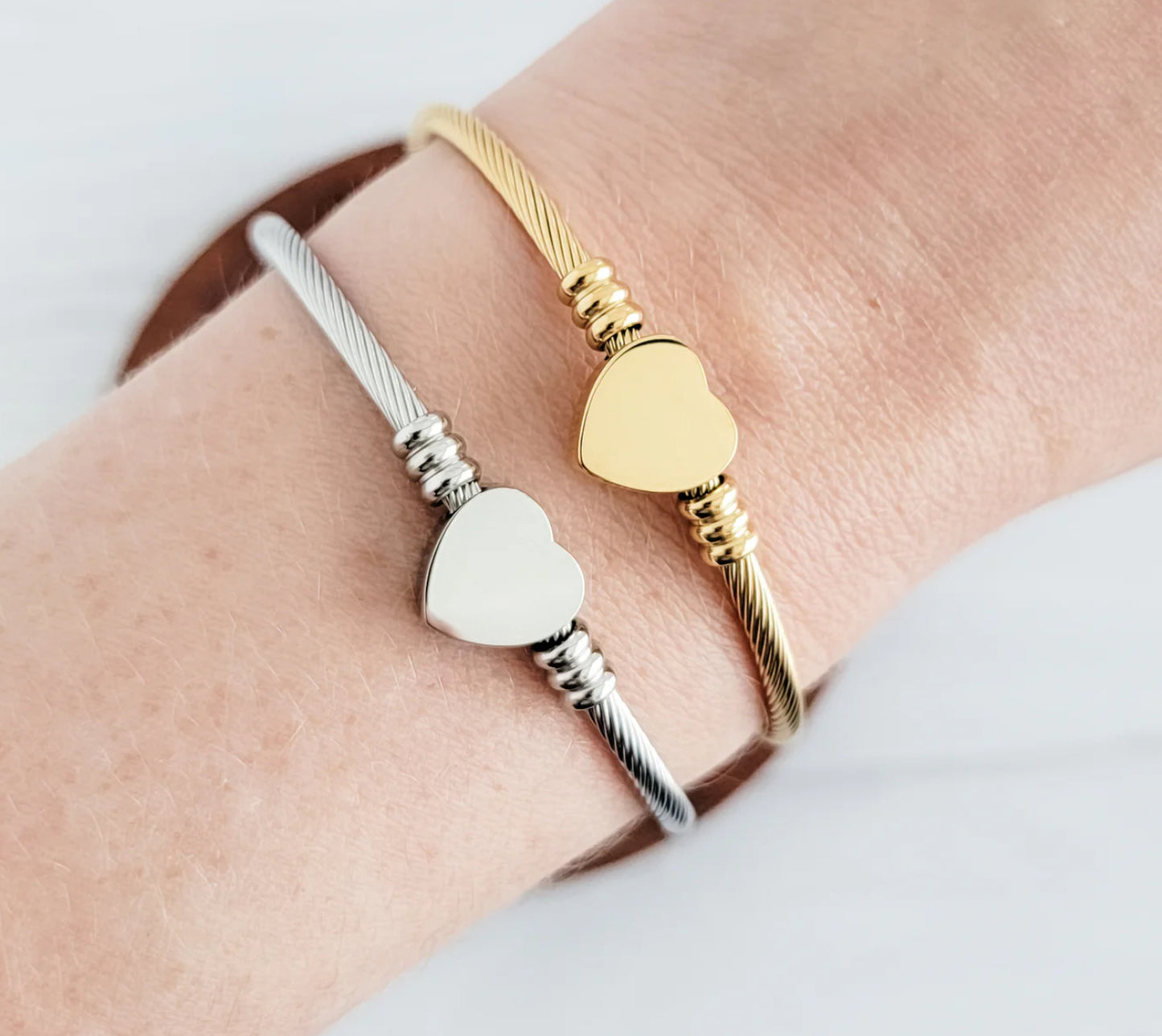 Cable Heart Bangle Bracelet