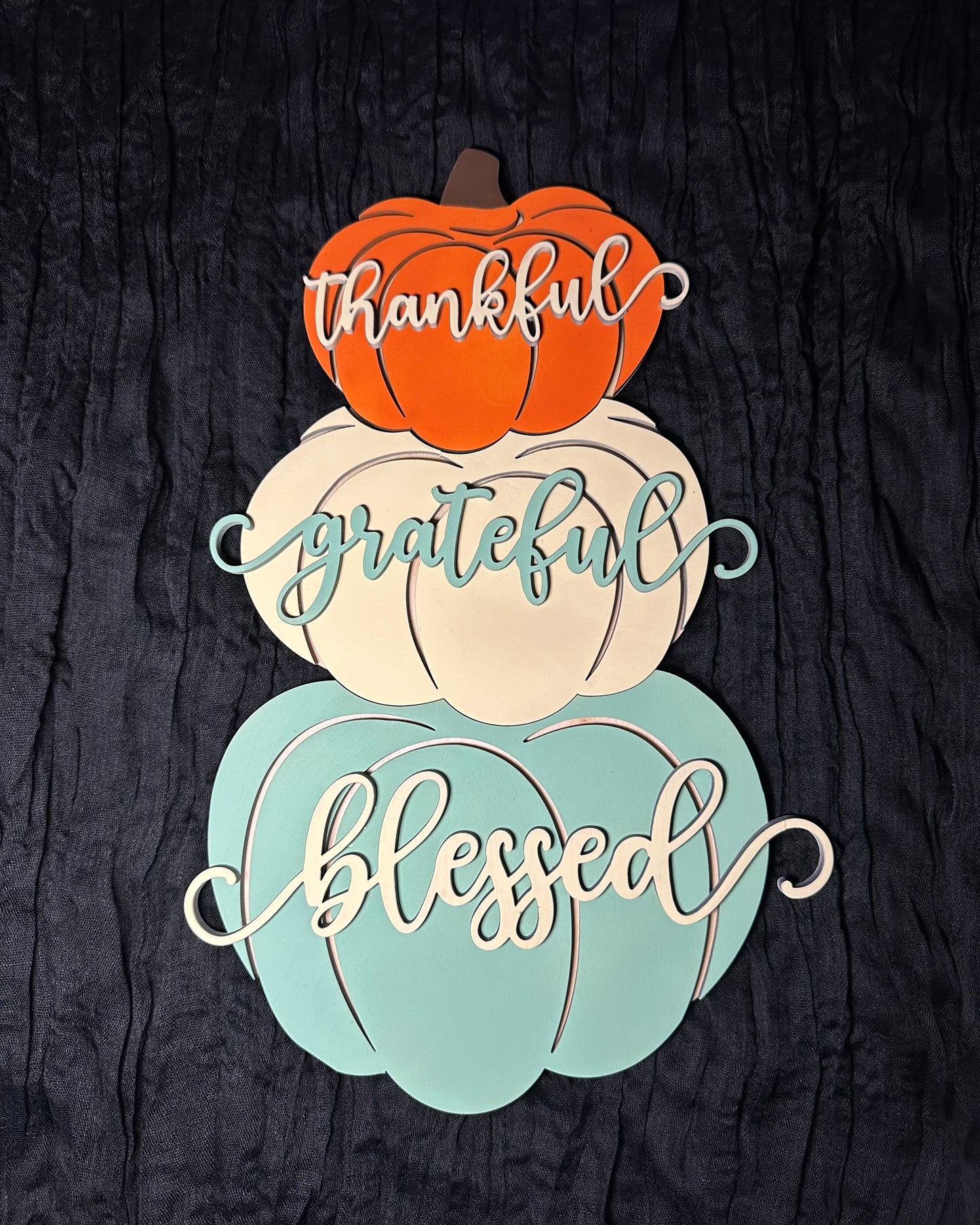 Thankful Grateful Blessed Pumpkin Sign
