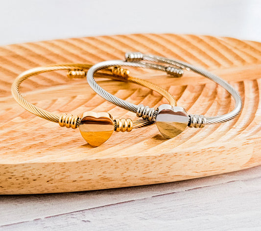 Cable Heart Bangle Bracelet