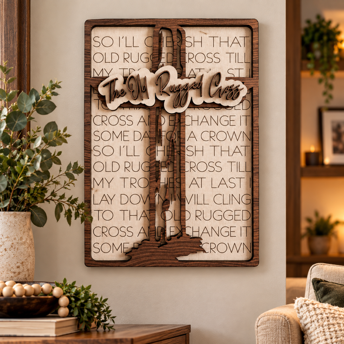 The Old Rugged Cross Layered Wood Sign