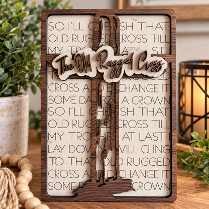 The Old Rugged Cross Layered Wood Sign